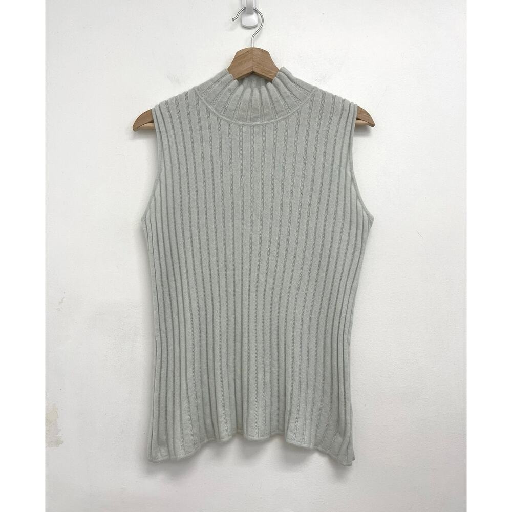 St. John 100% Cashmere Mock Neck Ribbed Sleeveless Sweater Classic Luxury Medium
